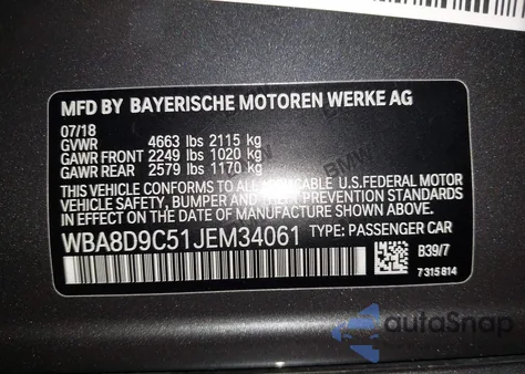 2018 BMW 330I xDrive из США, поврежденный, VIN WBA8D9C51JEM34061